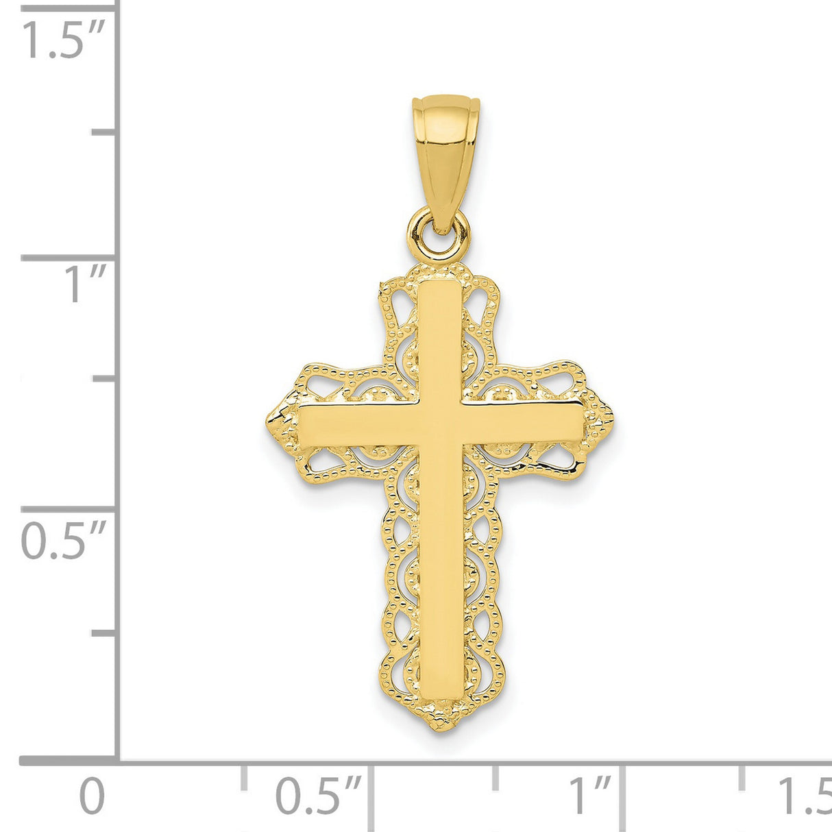 10k Yellow Gold Cross Pendant, Filigree Lace Design, Religious Faith Jewelry for Men and Women
