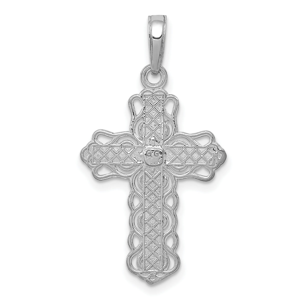 Lace Trim Cross Charm Pendant in Real 10k White Gold