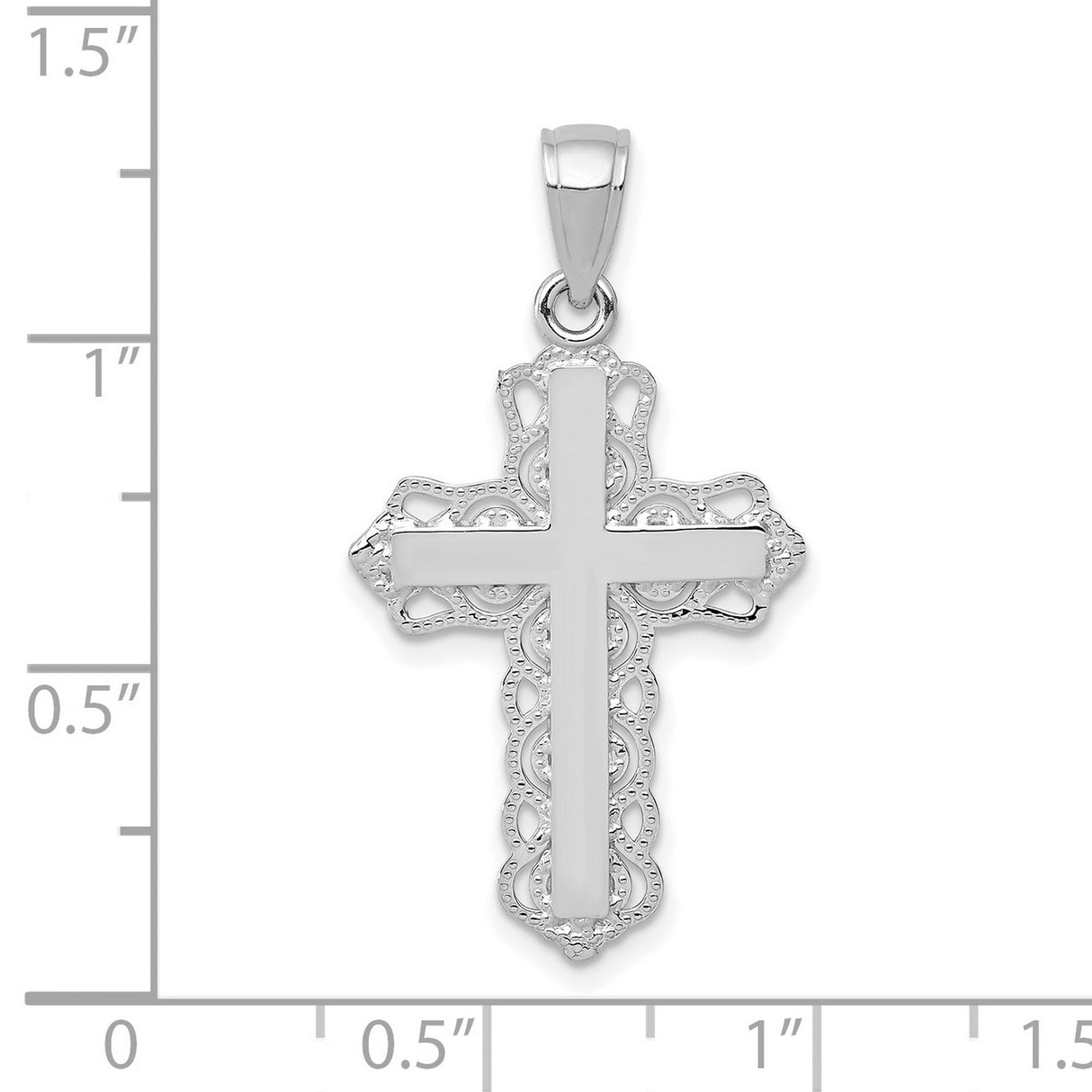 Lace Trim Cross Charm Pendant in Real 10k White Gold