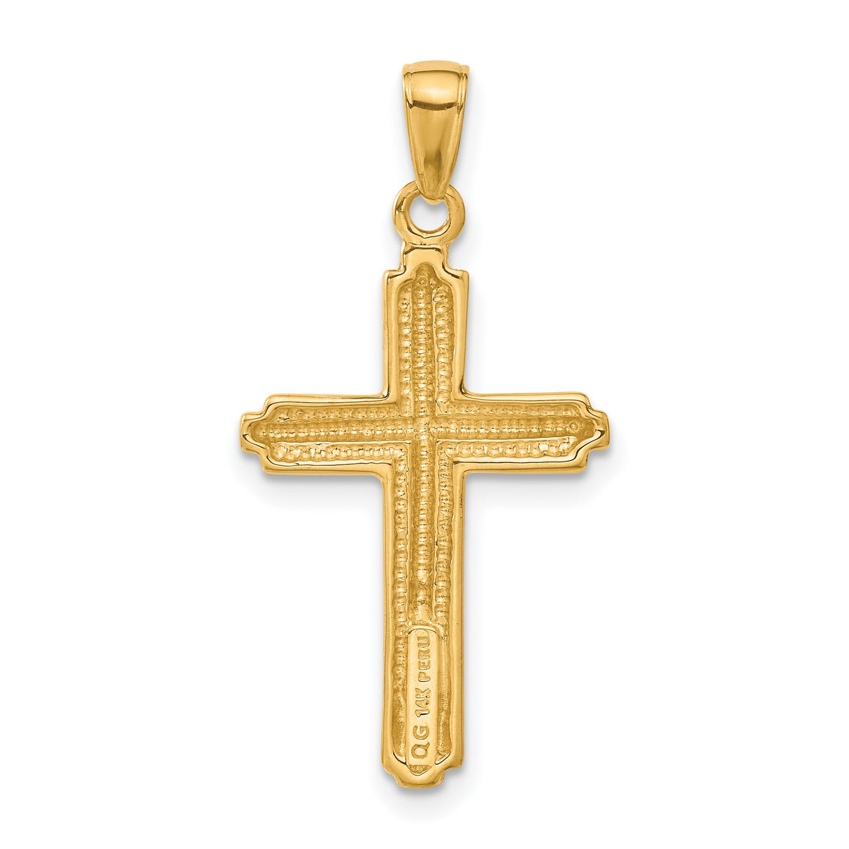 Cross with Striped Border Charm Pendant in Real 10k Yellow Gold