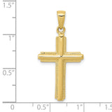 Cross with Striped Border Charm Pendant in Real 10k Yellow Gold