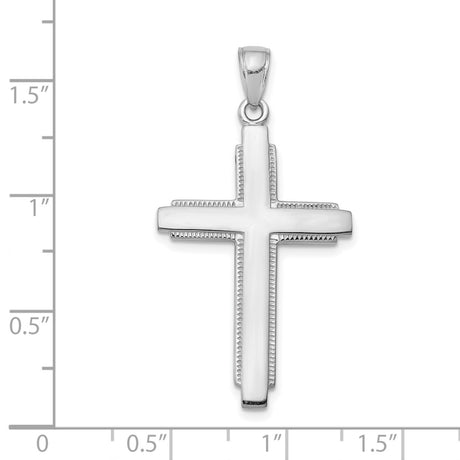 10k White Gold Cross Pendant with Milgrain Detail, Religious Modern Charm for Men and Women