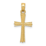10k Yellow Gold Cross Pendant with Textured Flared Arms and Scroll Edge Design