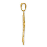 10k Yellow Gold Cross Pendant with Filigree Design and Polished Curved Edges for Men and Women