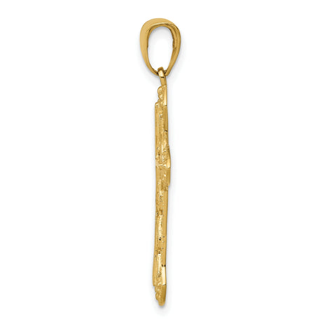 10k Yellow Gold Cross Pendant with Filigree Design and Polished Curved Edges for Men and Women