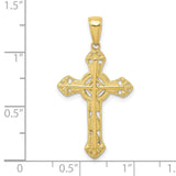 10k Yellow Gold Cross Pendant with Filigree Design and Polished Curved Edges for Men and Women