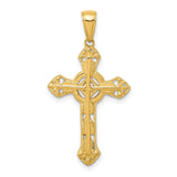 10k Yellow Gold Cross Pendant with Filigree Design and Polished Curved Edges for Men and Women