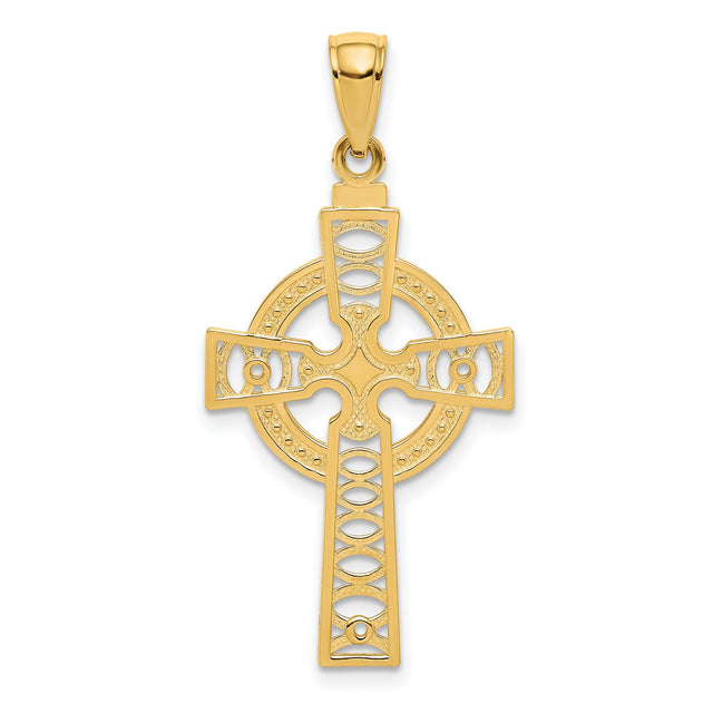 10k Yellow Gold Celtic Cross Pendant with Eternity Halo Design for Men and Women