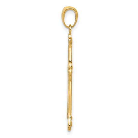 10k Two-Tone Gold Cross Pendant with Budded Yellow Frame and Rhodium Accent