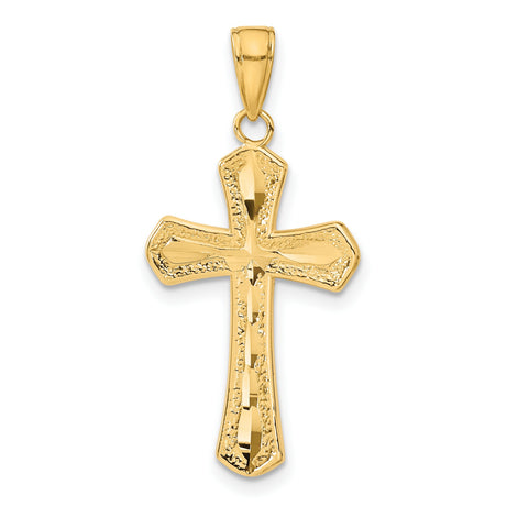 10k Yellow Gold Cross Pendant with Diamond Cut Detailing and Mirror Finish