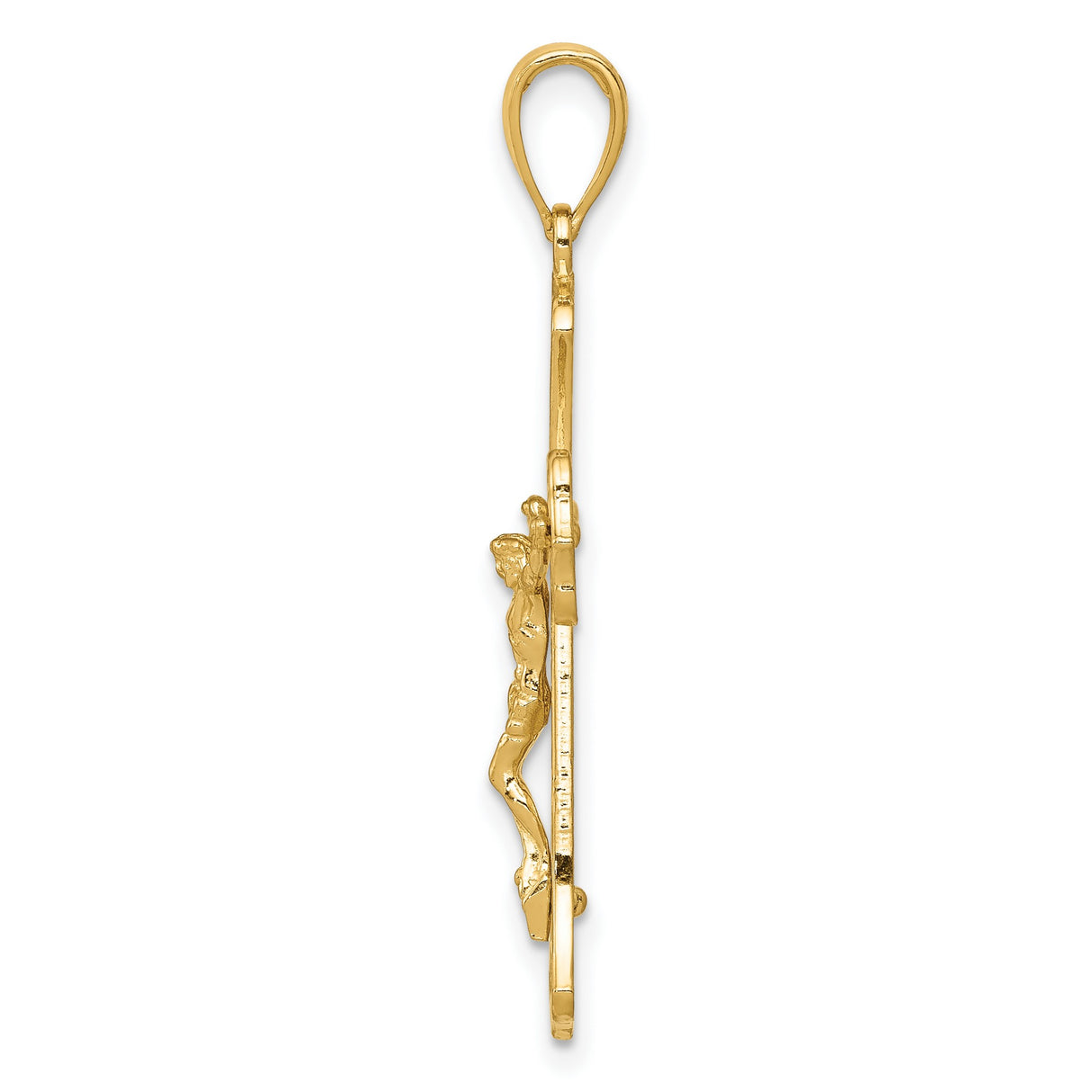 10k Yellow Gold Crucifix Pendant with Detailed Christ Figure and Filigree Design