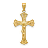 10k Yellow Gold Crucifix Pendant with Detailed Christ Figure and Filigree Design
