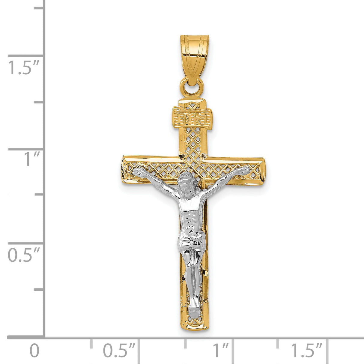 Diamond-Cut Large Block Lattice Cross with Crucifix Charm Pendant in Real 10k Multi-Tone Gold