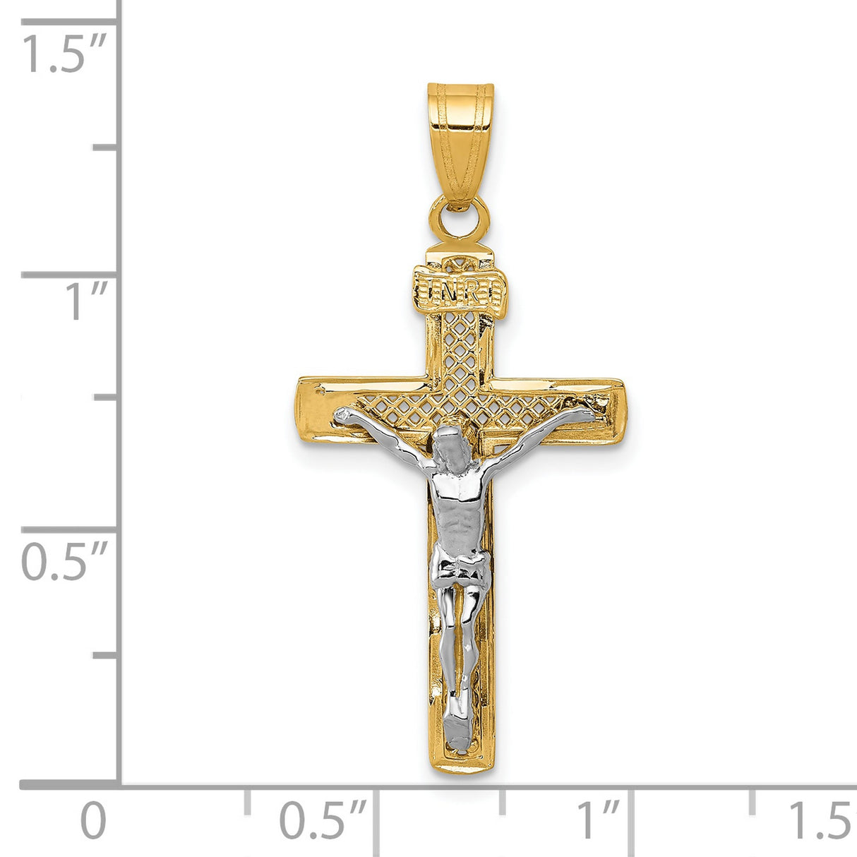 Diamond-Cut Medium Block Lattice Cross with Crucifix Charm Pendant in Real 10k Multi-Tone Gold