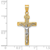 Diamond-Cut Medium Block Lattice Cross with Crucifix Charm Pendant in Real 10k Multi-Tone Gold