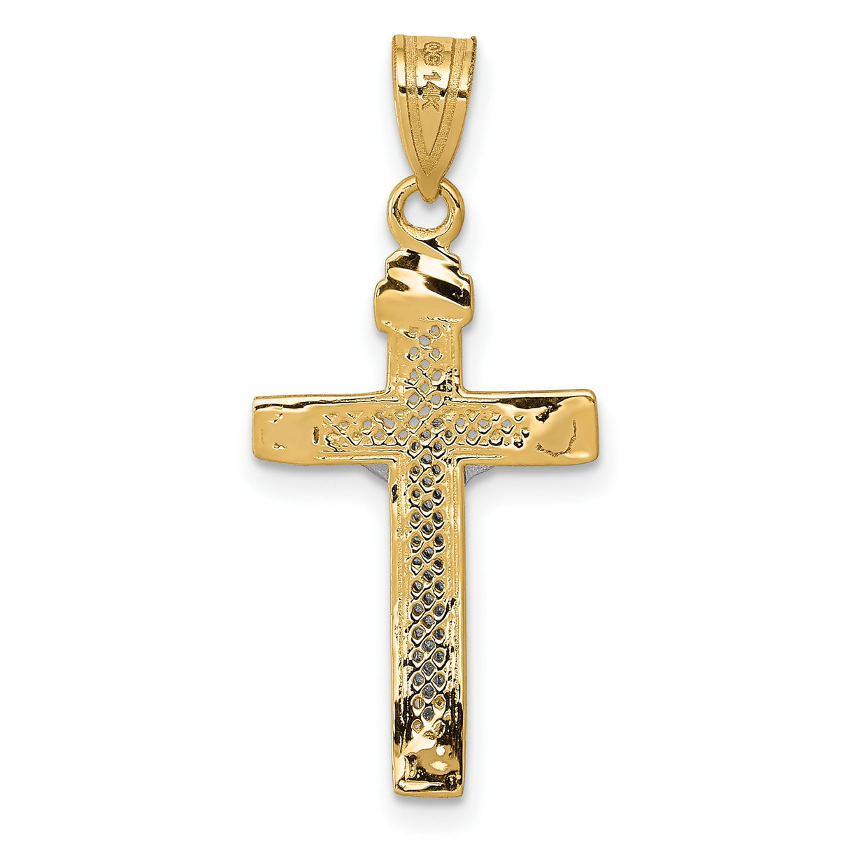 Diamond-Cut Small Block Lattice Cross with Crucifix Charm Pendant in Real 10k Multi-Tone Gold