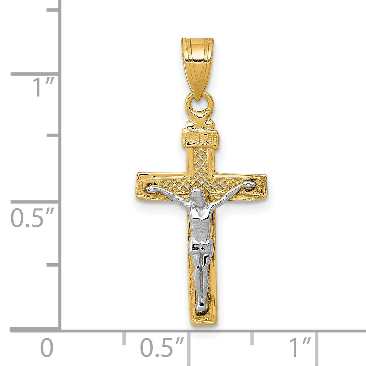 Diamond-Cut Small Block Lattice Cross with Crucifix Charm Pendant in Real 10k Multi-Tone Gold