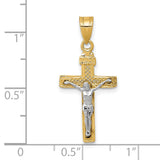 Diamond-Cut Small Block Lattice Cross with Crucifix Charm Pendant in Real 10k Multi-Tone Gold