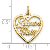 10k Yellow Gold Heart Pendant with Super Mom Script, Sentimental Mothers Jewelry Charm