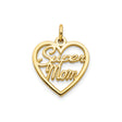 10k Yellow Gold Heart Pendant with Super Mom Script, Sentimental Mothers Jewelry Charm