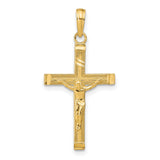 10k Yellow Gold Crucifix Pendant with Beveled Edges and Diamond Cut Detail