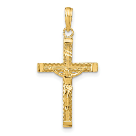 10k Yellow Gold Crucifix Pendant with Beveled Edges and Diamond Cut Detail