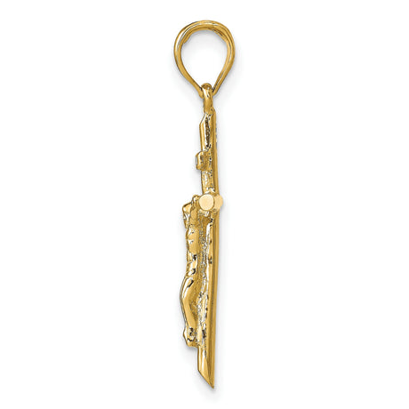 10k Yellow Gold Crucifix Pendant with Sculpted Jesus and INRI Symbol Religious Charm