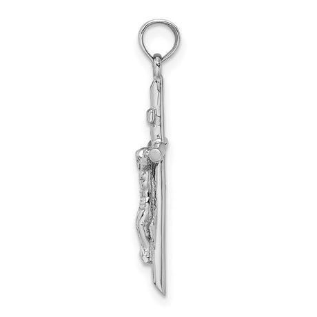 10k White Gold Crucifix Cross Pendant with Raised INRI Jesus, Christian Religious Jewelry