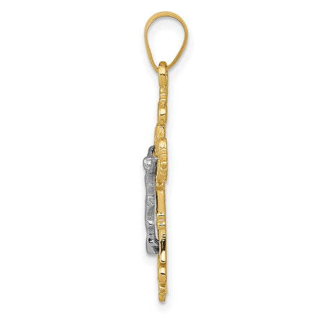 Small Lacey-edged INRI Crucifix Charm Pendant in Real 10k Multi-Tone Gold