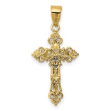 Small Lacey-edged INRI Crucifix Charm Pendant in Real 10k Multi-Tone Gold