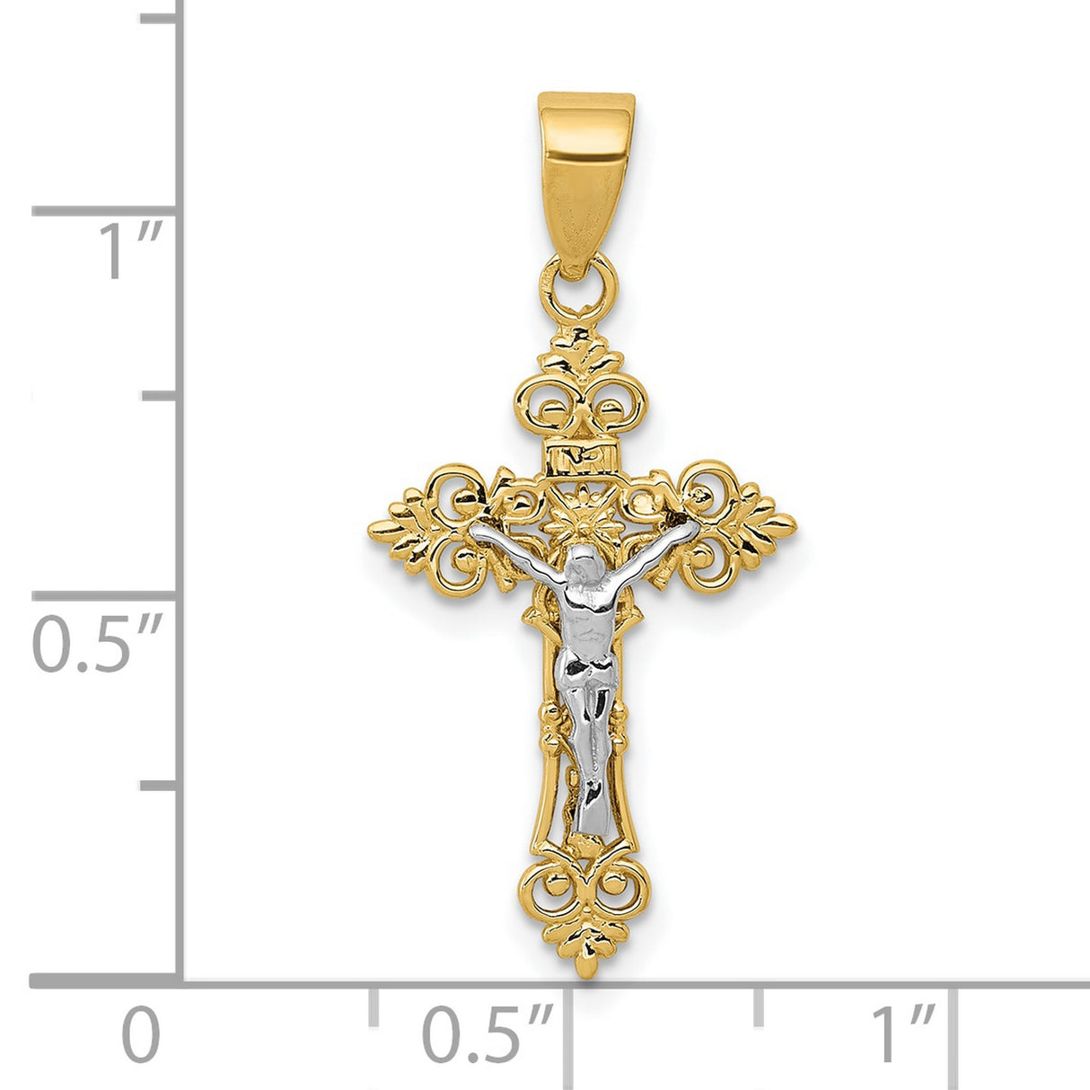 Small Lacey-edged INRI Crucifix Charm Pendant in Real 10k Multi-Tone Gold