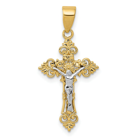 Small Lacey-edged INRI Crucifix Charm Pendant in Real 10k Multi-Tone Gold