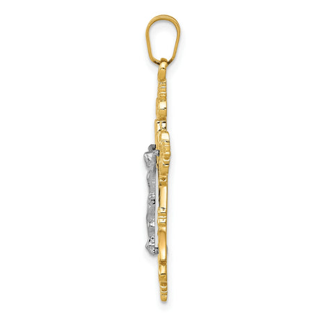 Medium Lacey-edged INRI Crucifix Charm Pendant in Real 10k Multi-Tone Gold