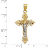 Medium Lacey-edged INRI Crucifix Charm Pendant in Real 10k Multi-Tone Gold