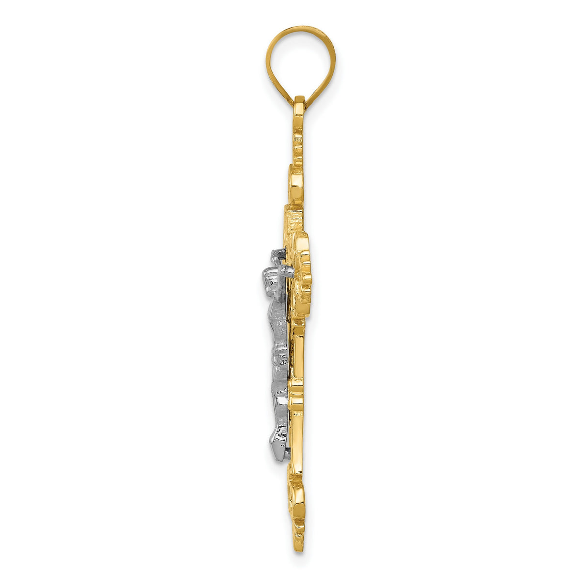 Large Lacey-edged INRI Crucifix Charm Pendant in Real 10k Multi-Tone Gold