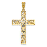 Diamond-Cut Large Block Filigree Cross with Crucifix Charm Pendant in Real 10k Multi-Tone Gold