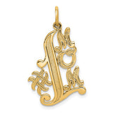 10k Yellow Gold Mom Pendant with Stylized Cross Design and Ornate Lettering