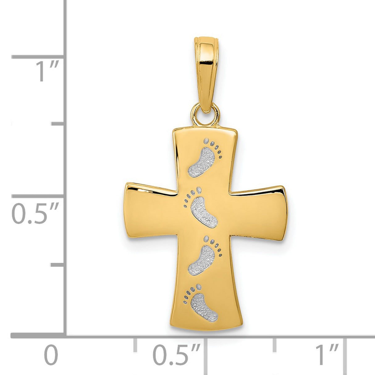 Cross with Footprints Charm Pendant in Real 10k Multi-Tone Gold