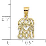 10k Yellow Gold Pendant with Heart, God Loves You Christian Charm, Religious Inspirational Jewelry