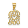 10k Yellow Gold Pendant with Heart, God Loves You Christian Charm, Religious Inspirational Jewelry