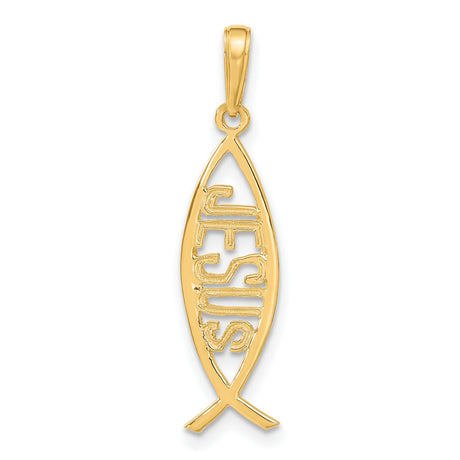 10k Yellow Gold Ichthys Fish Pendant with Jesus Name, Christian Religious Charm