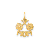 10k Yellow Gold Mom Pendant with Two Flowers, Sentimental Floral Charm for Women