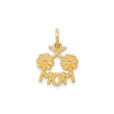 10k Yellow Gold Mom Pendant with Two Flowers, Sentimental Floral Charm for Women