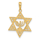 10k Yellow Gold Star of David Pendant with Menorah and Hebrew Symbol Design