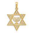10k Yellow Gold Star of David Pendant with Menorah and Hebrew Symbol Design