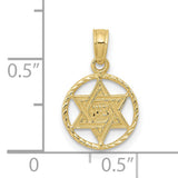 10k Yellow Gold Star of David Pendant with Hebrew Chai Symbol, Unisex Judaica Charm
