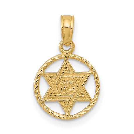 10k Yellow Gold Star of David Pendant with Hebrew Chai Symbol, Unisex Judaica Charm