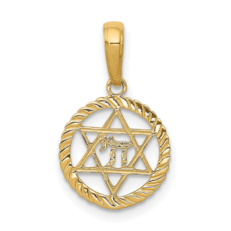 10k Yellow Gold Pendant with Star of David and Hebrew Chai Symbol, Unisex Jewish Charm