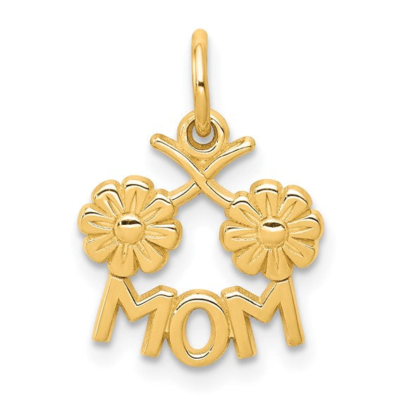 10k Yellow Gold Mom Pendant with Two Flowers, Sentimental Floral Charm for Women