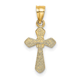 10k Yellow Gold Cross Pendant with Textured Flower Design, Religious Charm for Men and Women